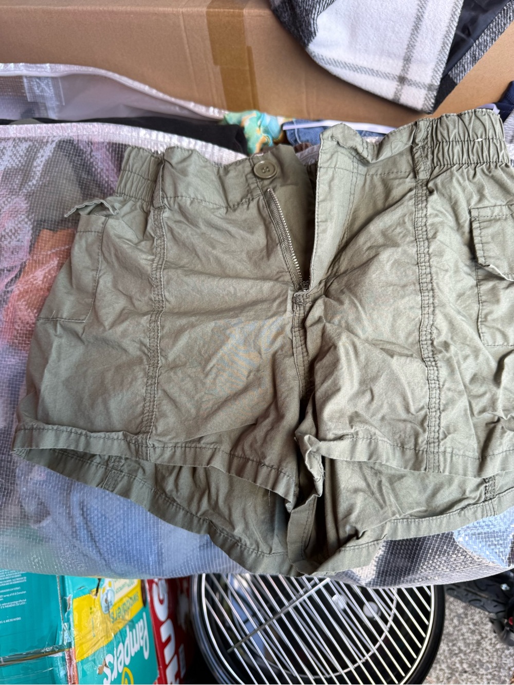 Olive Green Women's Cargo Shorts with Elastic Waist